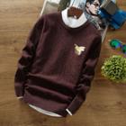 Crew-neck Embroidered Long-sleeve Knit Top