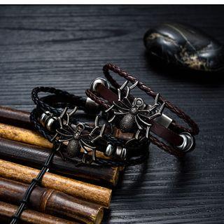 Alloy Spider Faux Leather Layered Bracelet