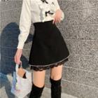 High-waist Embellished Lace Trim Mini A-line Skirt