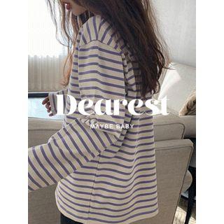 Drop-shoulder Stripe T-shirt Lavender - One Size