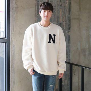 N Embroidered Sherpa-fleece Pullover
