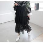 Band-waist Lace Layered Long Skirt