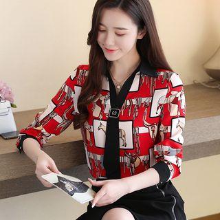 Tie-neck Animal Print Shirt