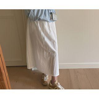 Drawstring Nylon Long A-line Skirt
