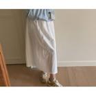 Drawstring Nylon Long A-line Skirt