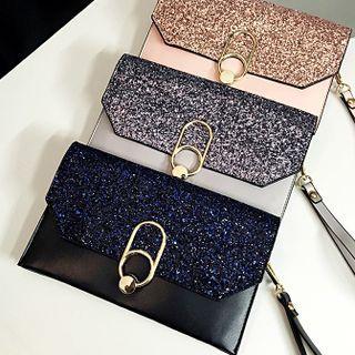 Glitter Panel Faux Leather Clutch