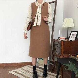 Buttoned Sleeveless Midi Dress Camel - One Size
