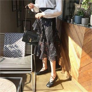 Ruffle-trim Laced Midi Skirt