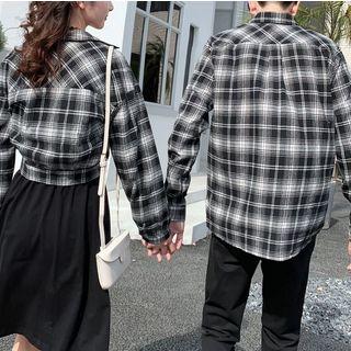 Couple Matching Long-sleeve Plaid Shirt / Mini Tank Dress / Set