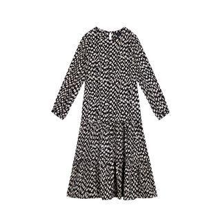 Long-sleeve Patterned Midi Smock Dress