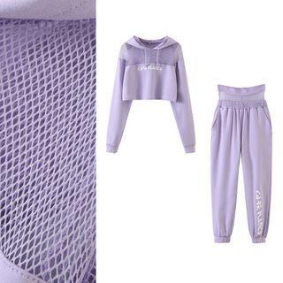 Mesh Panel Cropped Hoodie / High-waist Sweatpants