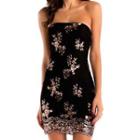 Strapless Floral Sequined Mini Sheath Dress