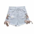 Distressed Lace-up Denim Shorts