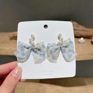 Faux Pearl Floral Bow Drop Earring