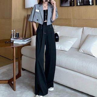 Short-sleeve Cropped Blazer / High-waist Dress Pants