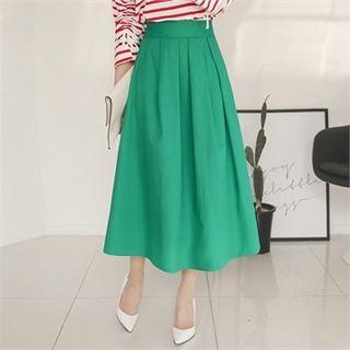 Pleated A-line Maxi Skirt