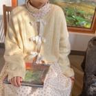 Bow Cardigan White Bow - Light Yellow - One Size