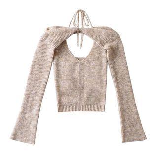 Set: Knit Halter Top + Long-sleeve Crop Top
