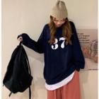 Loose-fit Printed Pullover Dark Blue - One Size
