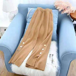 Button Detail Wide-leg Knit Pants