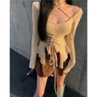 Long-sleeve Cross Neck T-shirt Almond - One Size