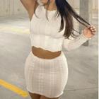 Cable-knit Crop Tank Top / High-waist Cable-knit Mini Skirt