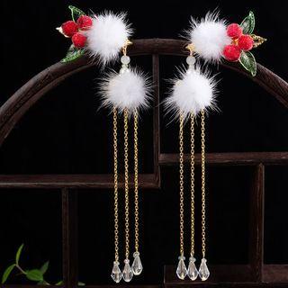 Fluffy Fringe Hair Clip Set - White & Green & Red & Gold - One Size