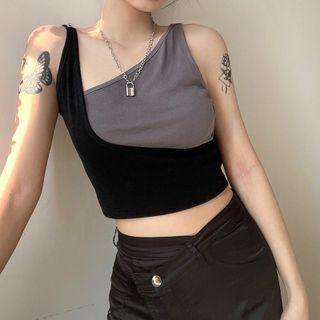 Asymmetric -neck Two Tone Tank Top