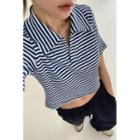 Collared Stripe Cropped T-shirt