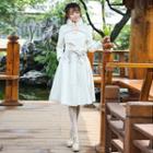 Tie-waist Embroidery Woolen Coatdress