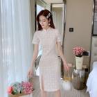 Short-sleeve Plain Lace Sheath Dress