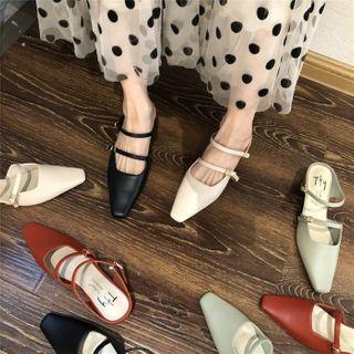 Low-heel Pointed Mary Jane Mules