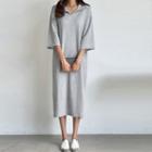 3/4-sleeve Slit-hem Polo Dress