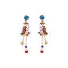 Fashion And Elegant Plated Gold Enamel Owl Tassel Earrings With Cubic Zirconia Golden - One Size
