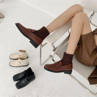 Faux Leather Knit Panel Loafers
