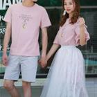 Couple Matching Short-sleeve Lettering T-shirt / T-shirt Dress / Midi Mesh Skirt / Set