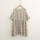 Floral Print Short-sleeve Cold-shoulder Chiffon Dress