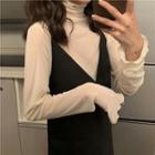 Chiffon Turtleneck Long Sleeve Top Almond - One Size