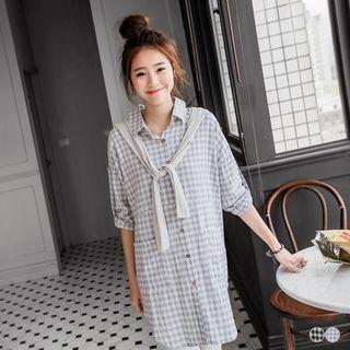 Check Double-pocket Longline Shirt