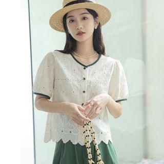 Two Tone Lace Cutout Blouse