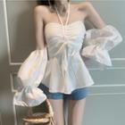 Long-sleeve Drawstring Halter Top