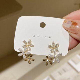Flower Drop Earring 1 Pair - Silver Needle - Gold - One Size