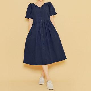 V-neck Cotton Midi Shirtdress