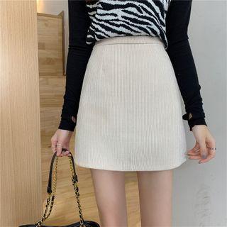 Plain Corduroy A-line Mini Skirt