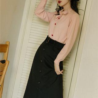Set: Bow Neck Sweater + Midi A-line Skirt
