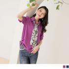 Roll-up Sleeve Plain Polo Shirt With Scarf