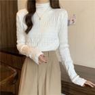 Long-sleeve Turtleneck Plain Slim Fit Elastic Knit Top