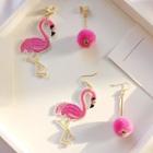 Non-matching Embroidered Flamingo Dangle Earring