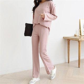 Set: Slit-hem Top + Seam-front Pants