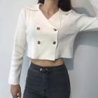 Notch Lapel Double-breasted Cropped Cardigan